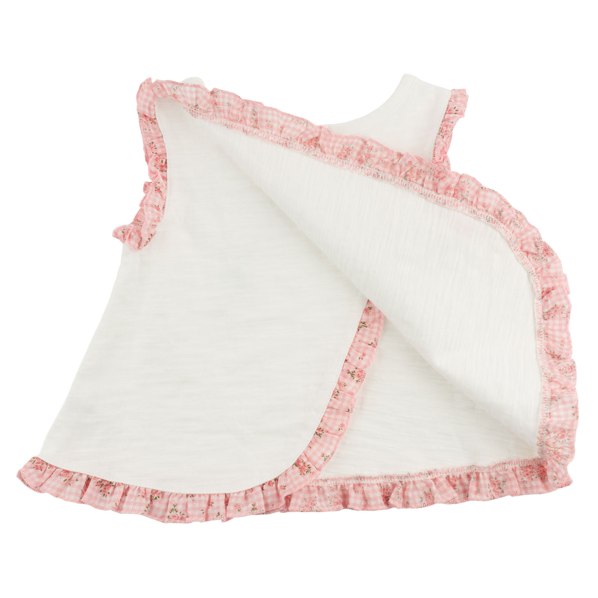 oh baby! Gracie Split Back Ruffle Tank - Dahlia Pink Floral Trim - Oyster - Open Back