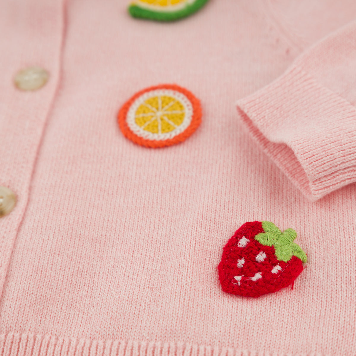 oh baby! Cardigan Sweater - Mixed Crochet Fruit Appliques - Pale Pink