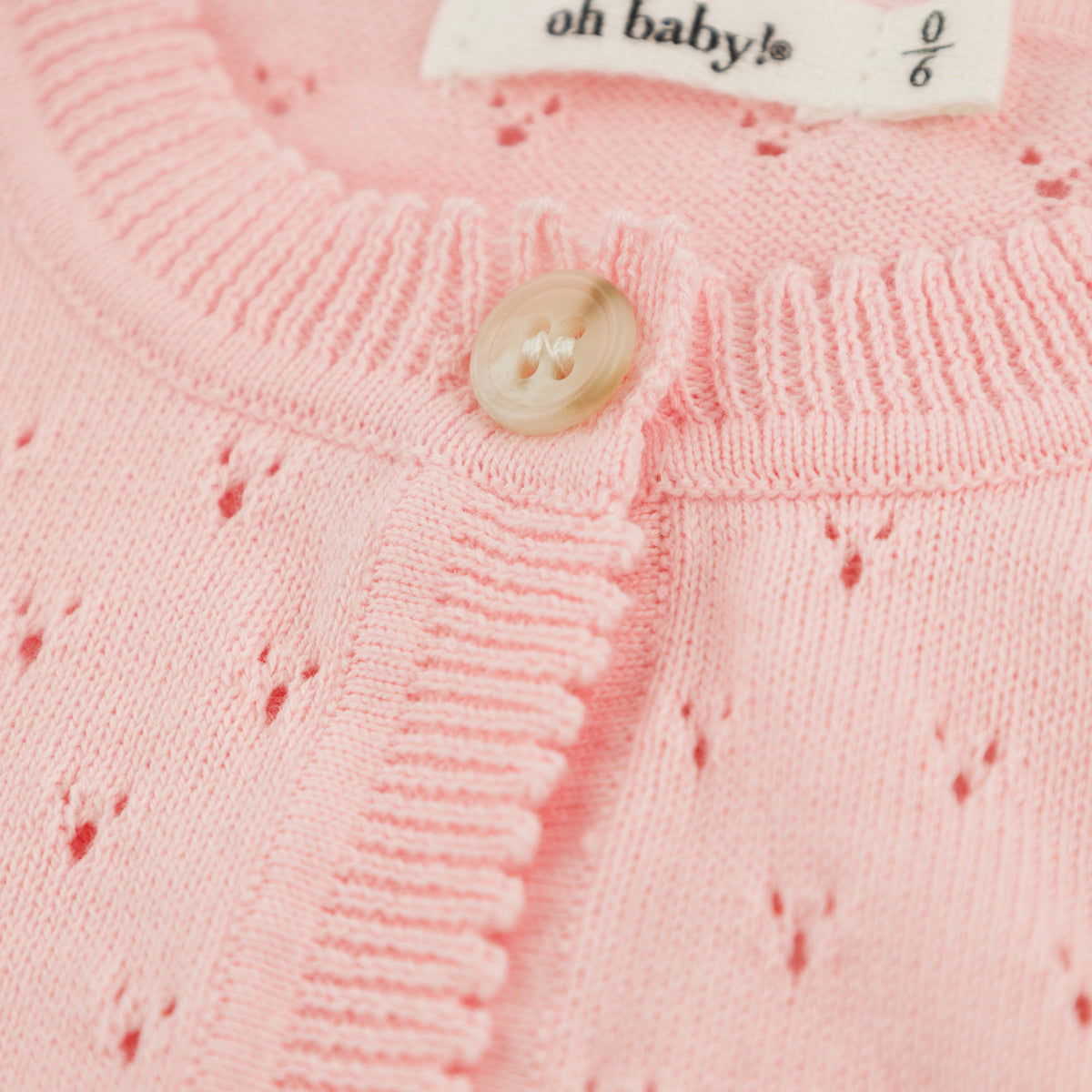 oh baby! Juliet Short Sleeve Cardigan - Scattered Flowers Bird Stitch - Pink - Button