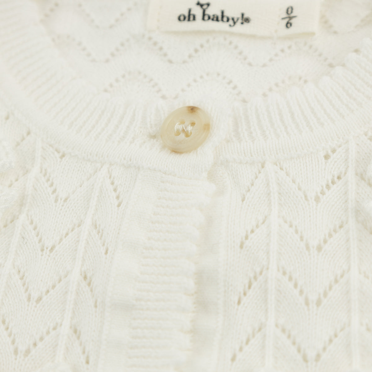 oh baby! Juliet Cardigan Scattered Bows Wave Stitch - Oyster - Button