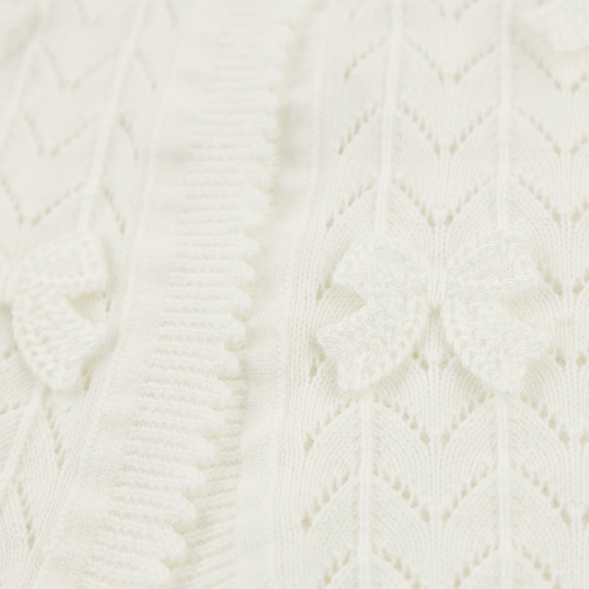 oh baby! Juliet Cardigan Scattered Bows Wave Stitch - Oyster - Bow Details