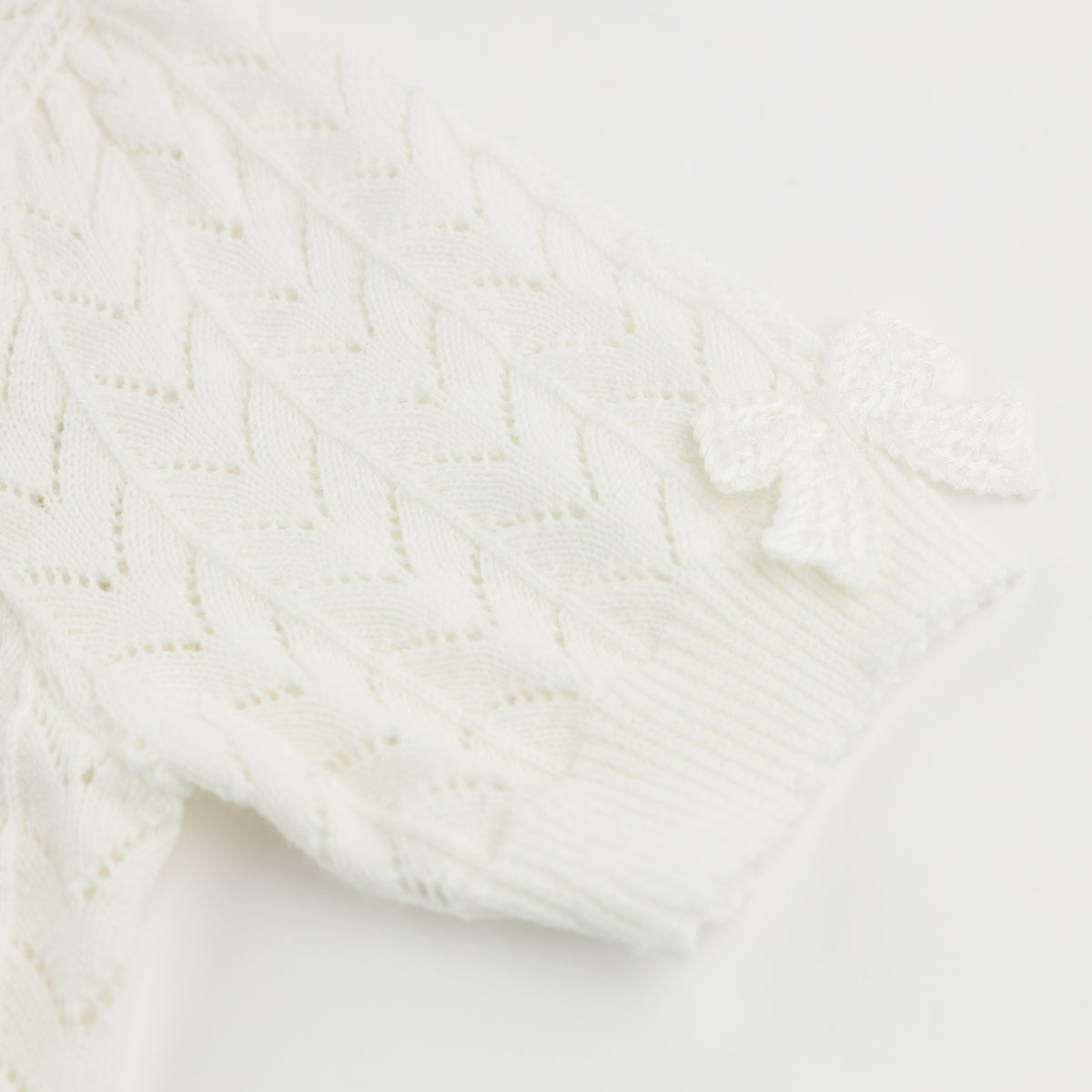 oh baby! Juliet Cardigan Scattered Bows Wave Stitch - Oyster - Sleeve