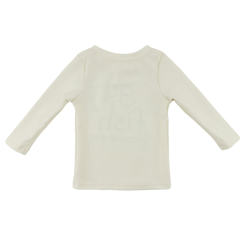 oh baby! Malibu Rash Guard Long Sleeve Swim Top - "Go Fish" - Natural - Back