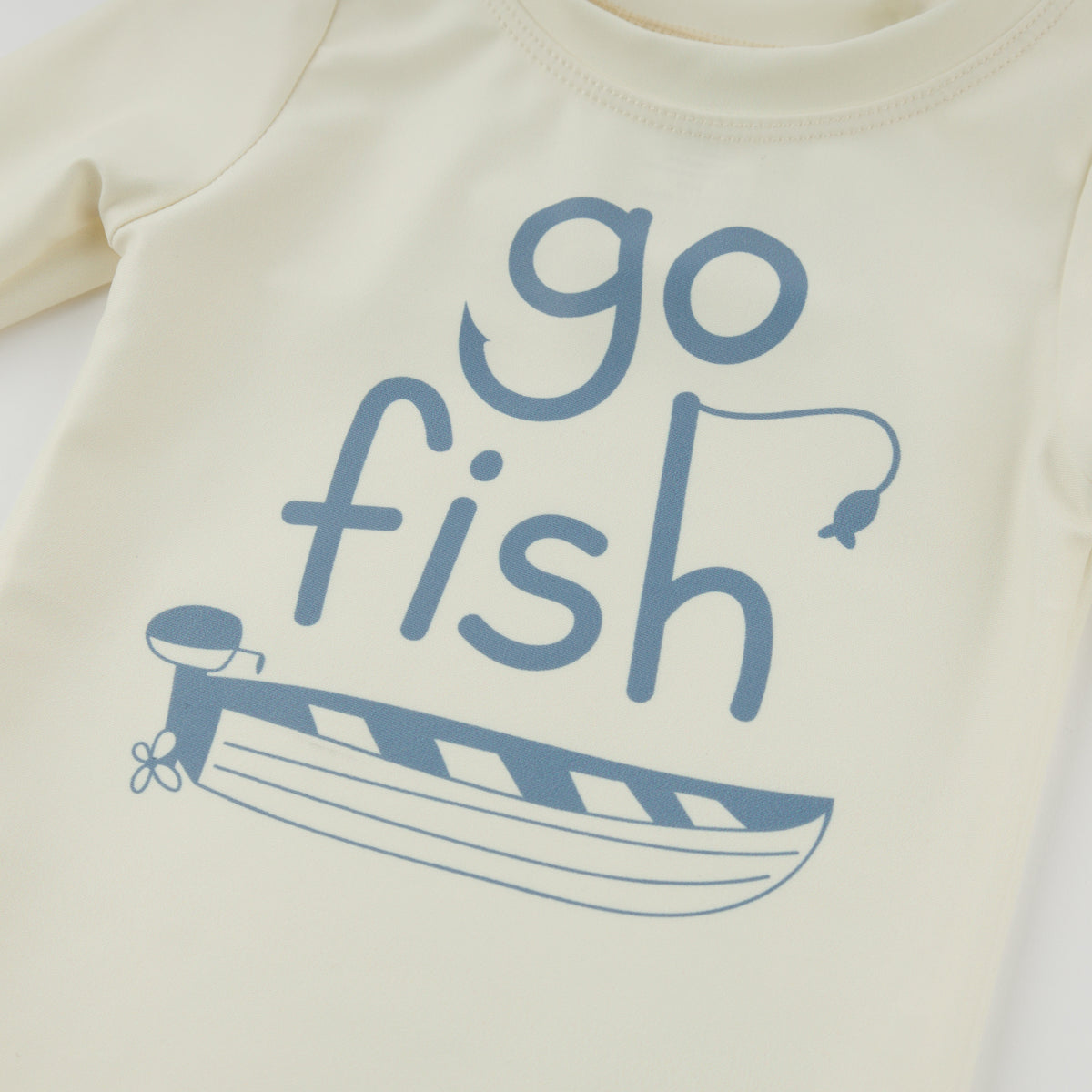 oh baby! Malibu Rash Guard Long Sleeve Swim Top - "Go Fish" - Natural - Close Up