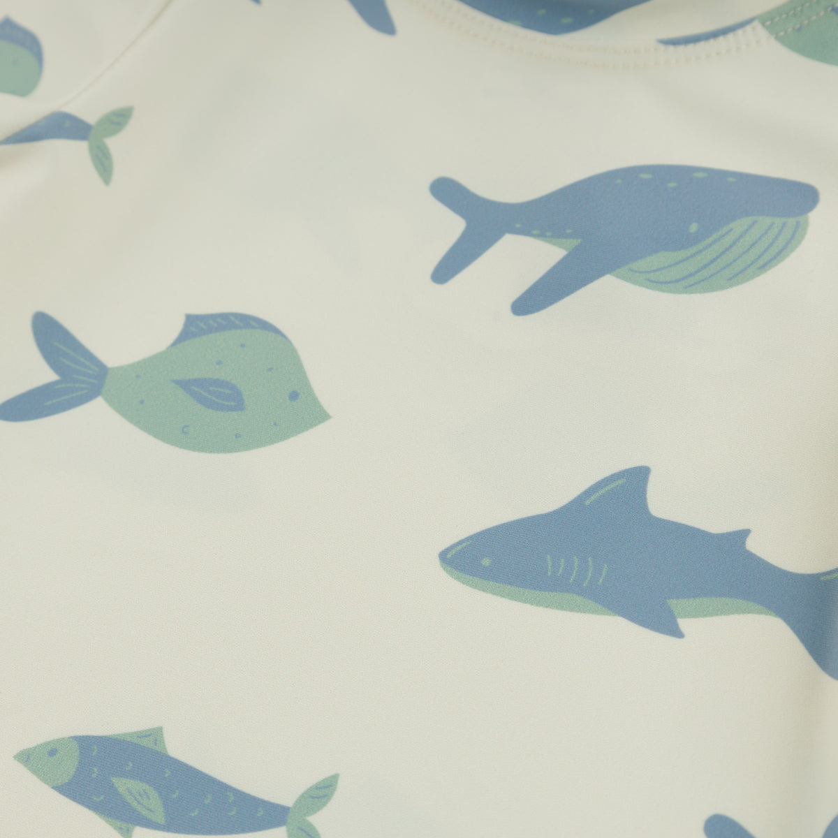 oh baby! Malibu Rash Guard Long Sleeve Swim Top - Fish Print - Natural - Close Up