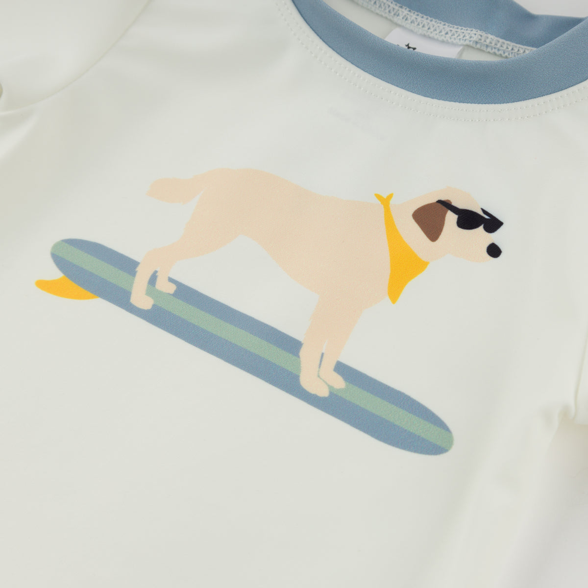 oh baby! Malibu Rash Guard Long Sleeve Swim Top - Surfing Dog - Oyster - Close Up
