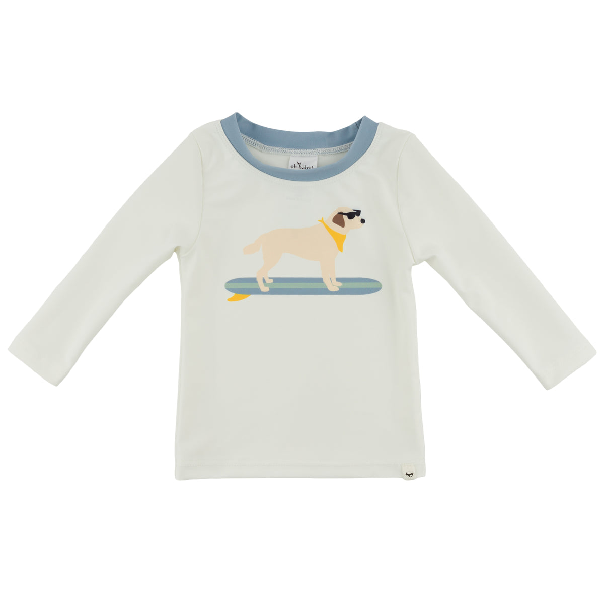 oh baby! Malibu Rash Guard Long Sleeve Swim Top - Surfing Dog - Oyster