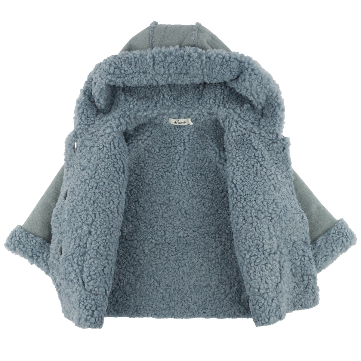 oh baby! Faux-Suede Vermont Sherpa Coat - Dusty Blue - Open