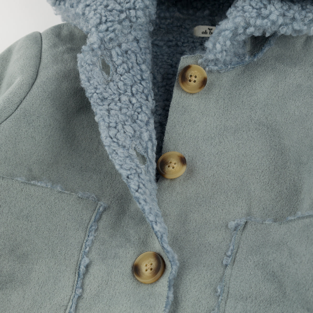 oh baby! Faux-Suede Vermont Sherpa Coat - Dusty Blue - Buttons