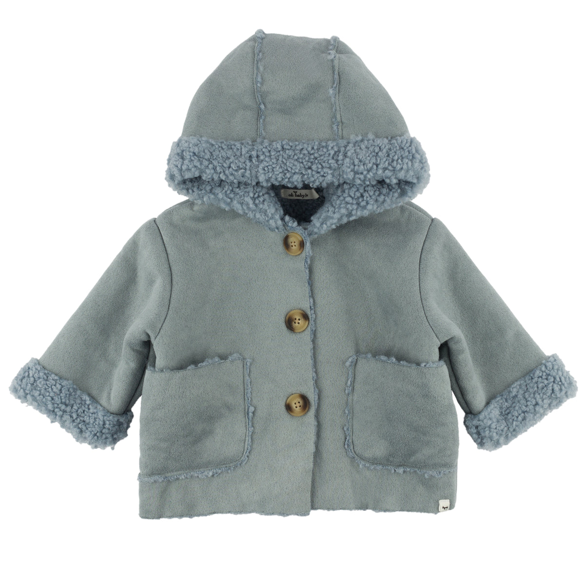 oh baby! Faux-Suede Vermont Sherpa Coat - Dusty Blue