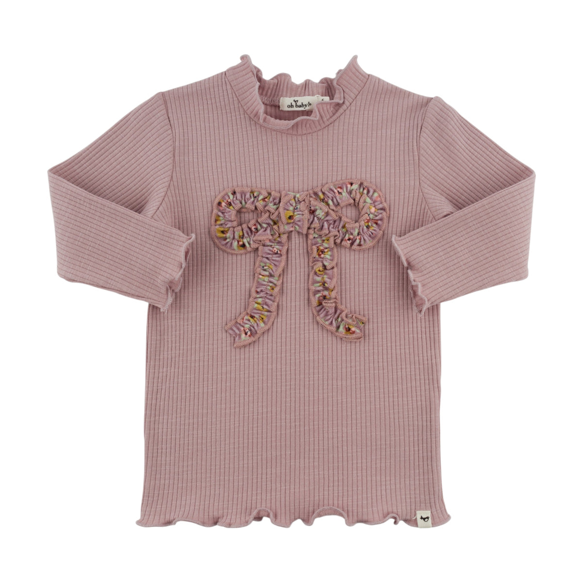 oh baby! Mock Neck Long Sleeve Top - Harvest Bloom Ruffle Bow - Dusty Lilac