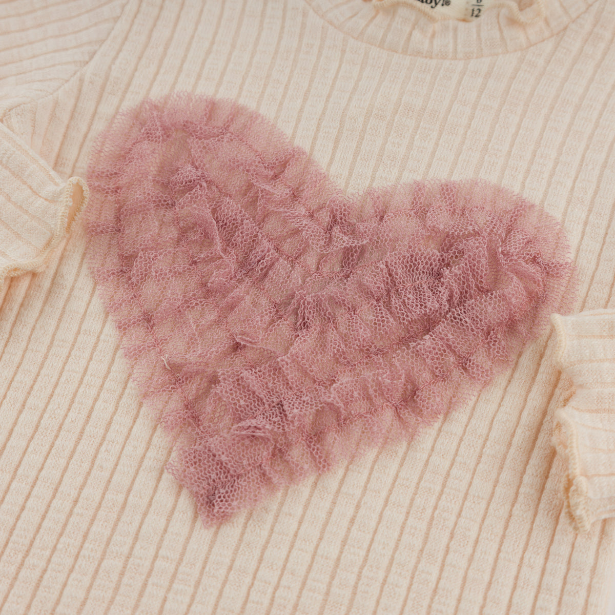 oh baby! Mock Neck Long Sleeve Top - Ruffle Heart - Natural - Applique
