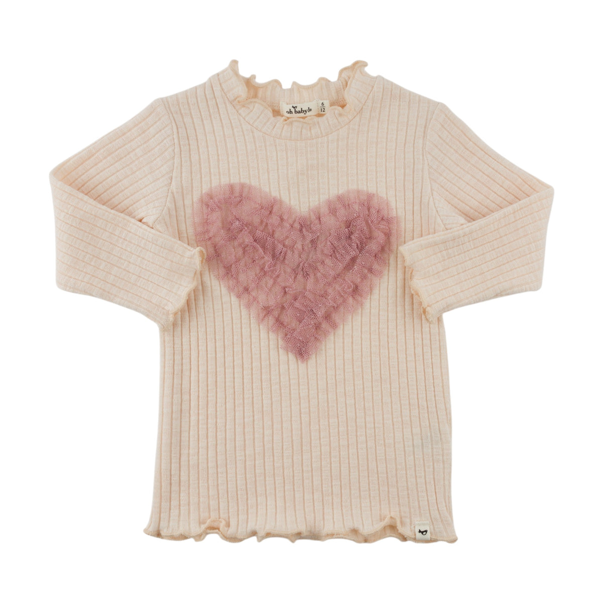 oh baby! Mock Neck Long Sleeve Top - Ruffle Heart - Natural