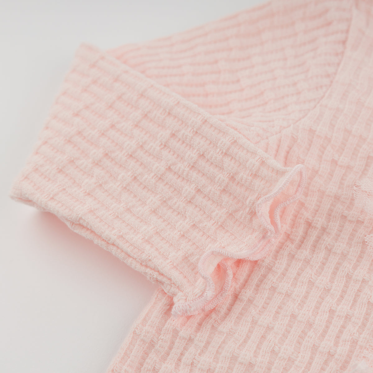 oh baby! Mock Neck Long Sleeve Top - Mini Bow Rib Ruffle Bow - Barely Pink - Sleeve