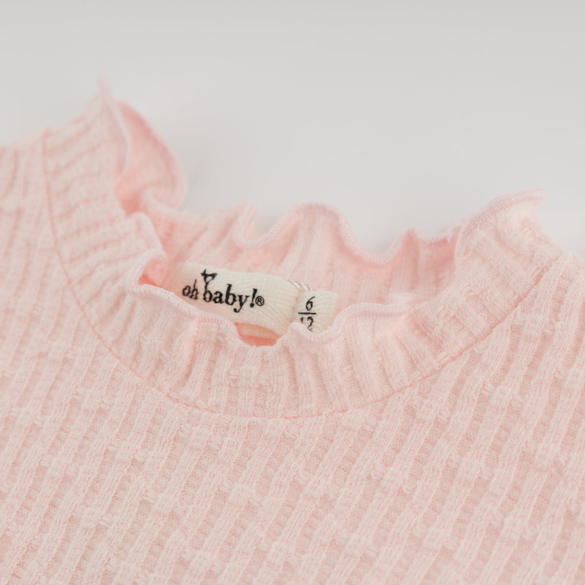 oh baby! Mock Neck Long Sleeve Top - Mini Bow Rib Ruffle Bow - Barely Pink - Neck