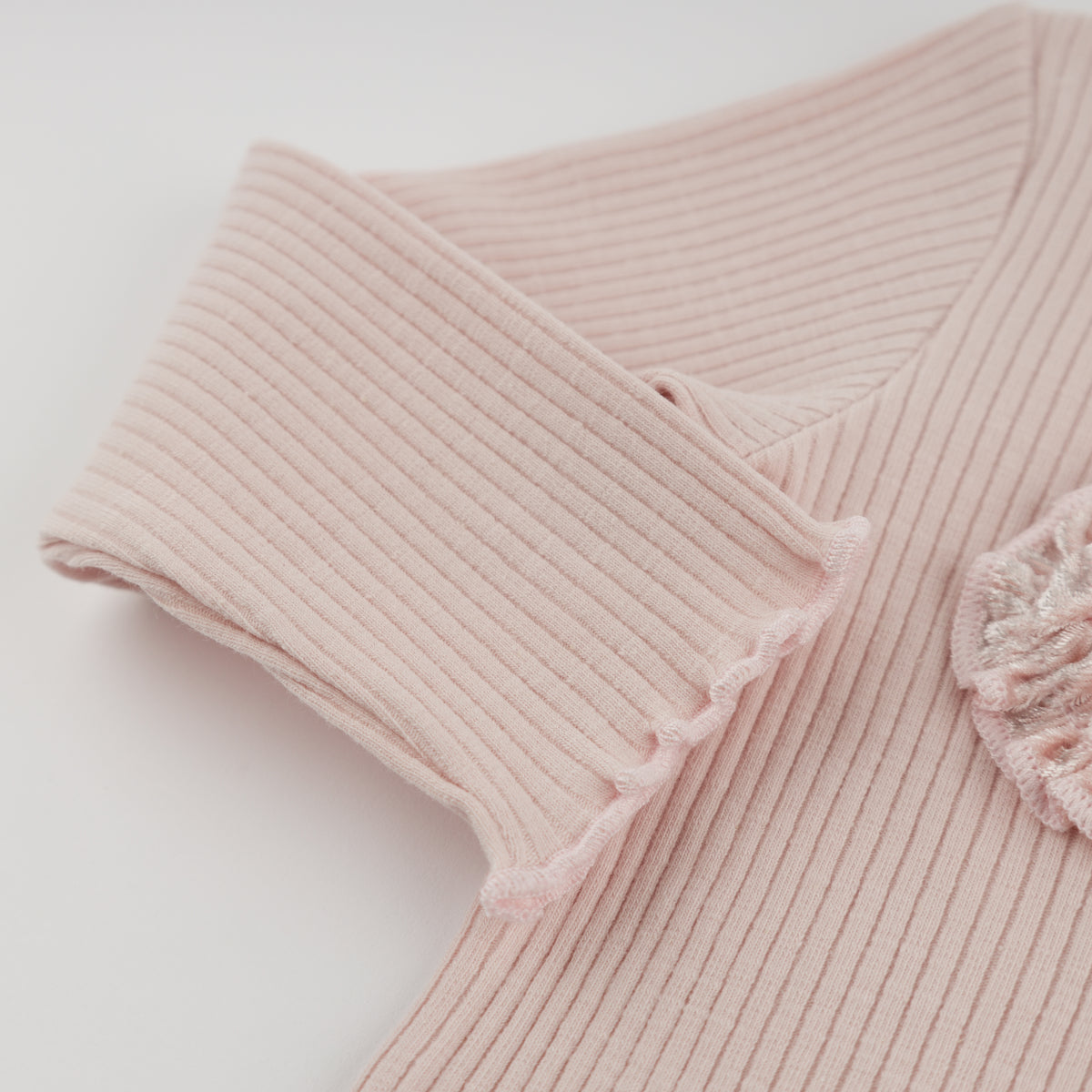 oh baby! Mock Neck Long Sleeve Top - Velvet Ruffle Bow - Dusty Pink - Sleeve