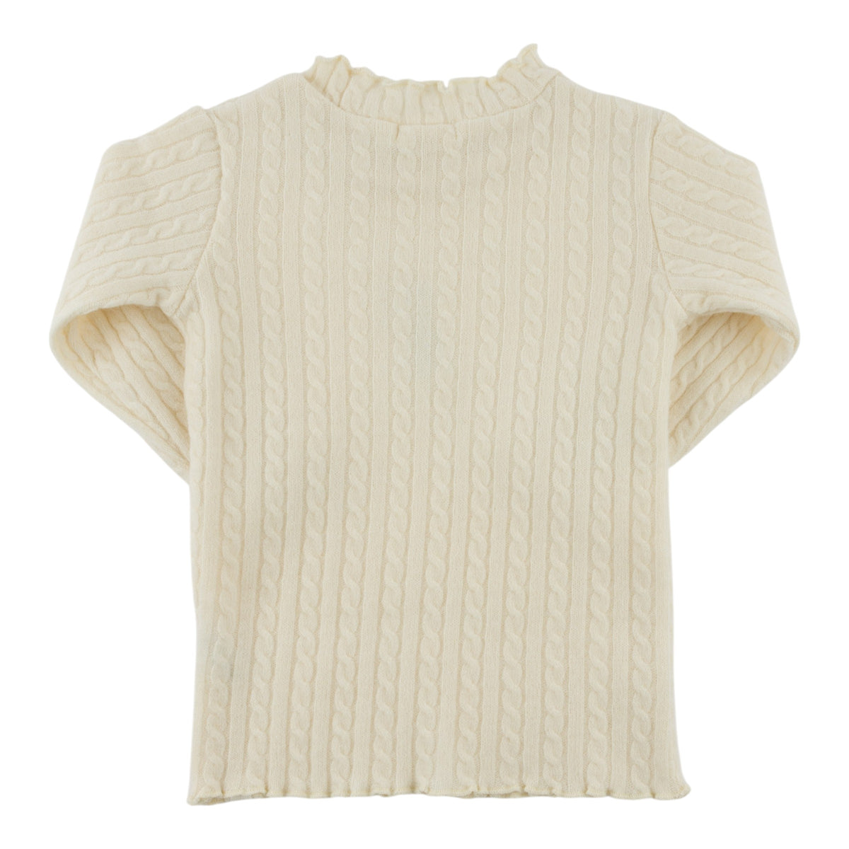 oh baby! Cable Knit Mock Neck Lettuce Edge Long Sleeve Top - Natural - Back