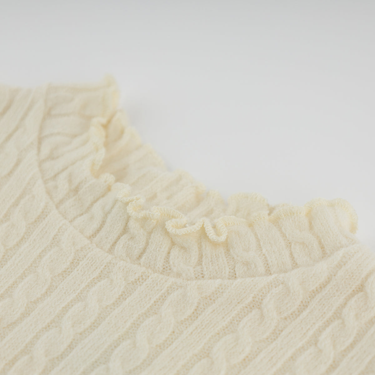 oh baby! Cable Knit Mock Neck Lettuce Edge Long Sleeve Top - Natural - Neck