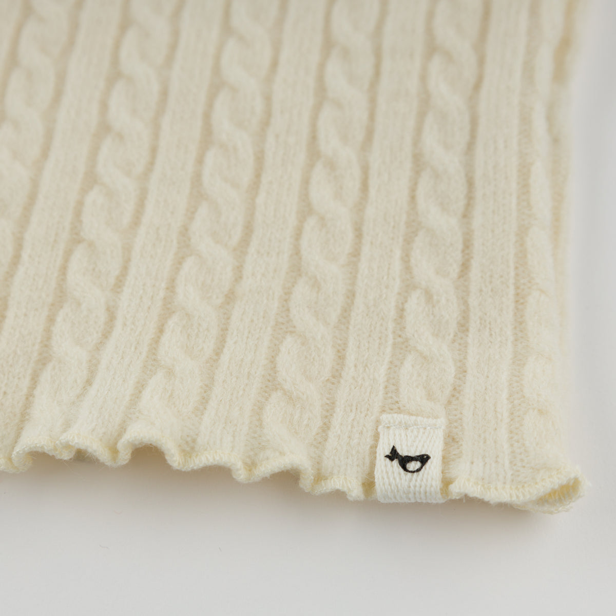 oh baby! Cable Knit Mock Neck Lettuce Edge Long Sleeve Top - Natural - Bottom