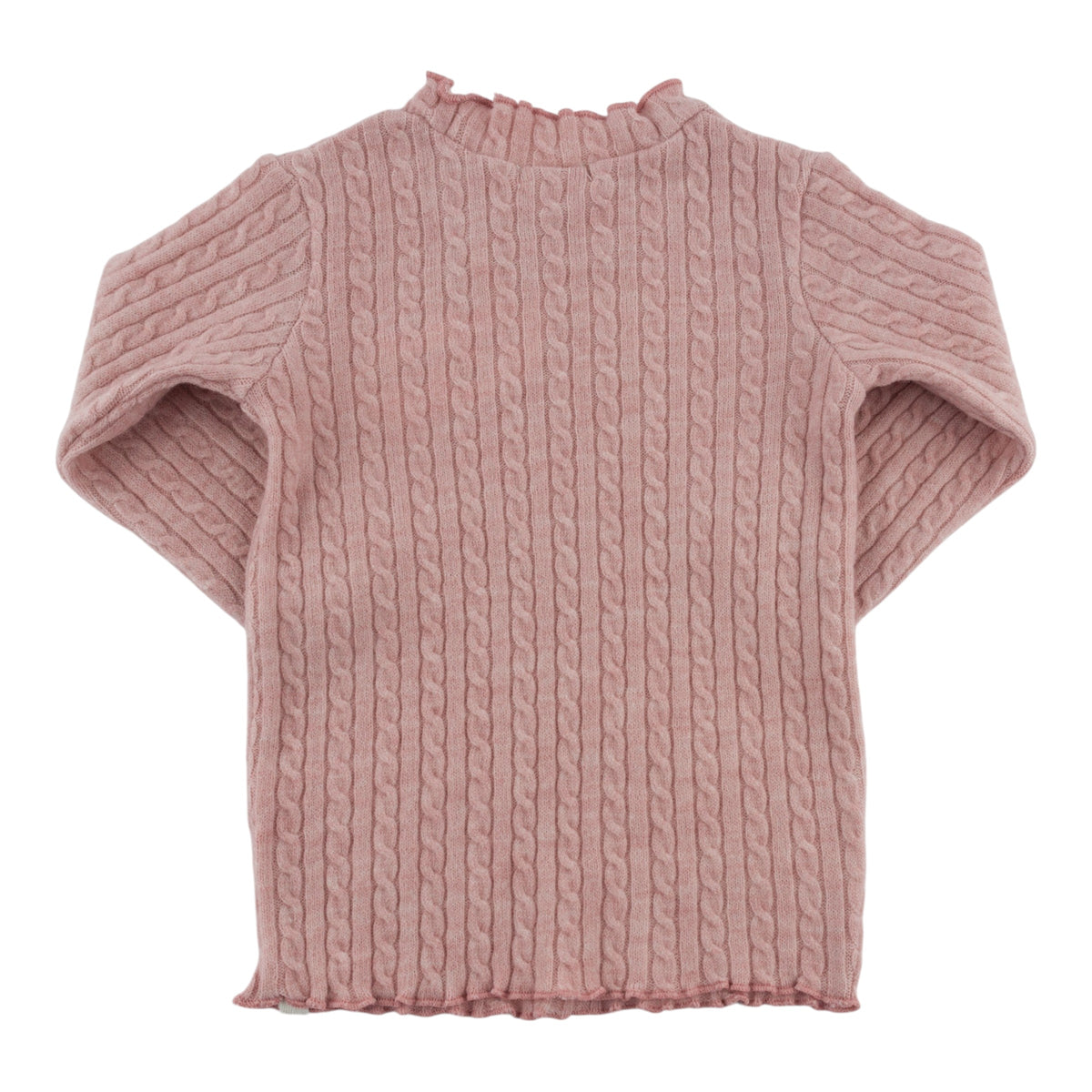 oh baby! Cable Knit Mock Neck Lettuce Edge Long Sleeve Top - Dusty Pink - Back