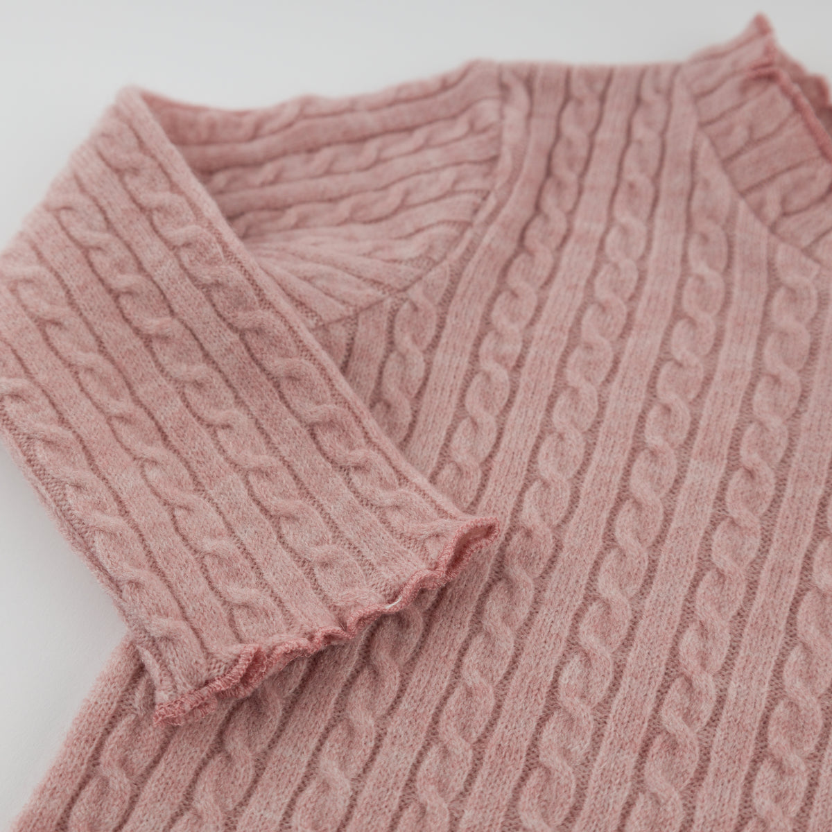 oh baby! Cable Knit Mock Neck Lettuce Edge Long Sleeve Top - Dusty Pink - Sleeve