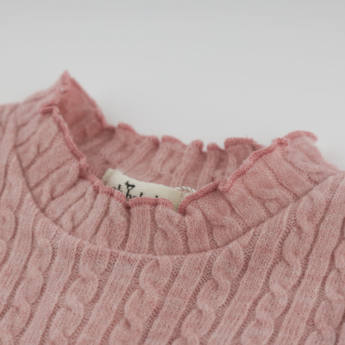 oh baby! Cable Knit Mock Neck Lettuce Edge Long Sleeve Top - Dusty Pink - Neck