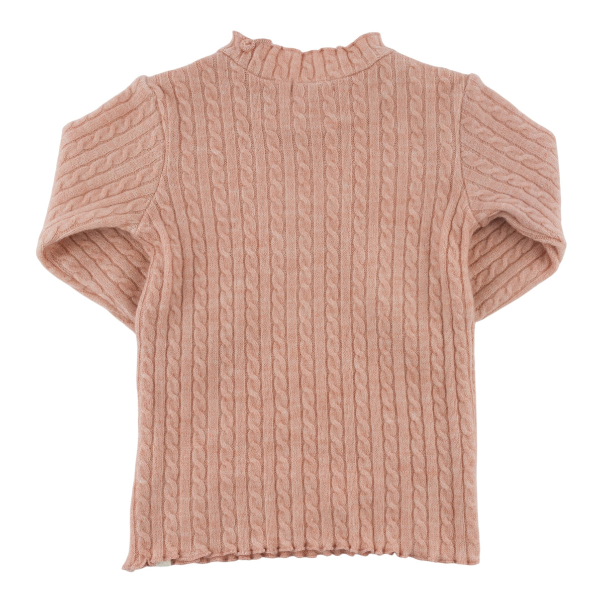oh baby! Cable Knit Mock Neck Lettuce Edge Long Sleeve Top - Pale Pink  Back