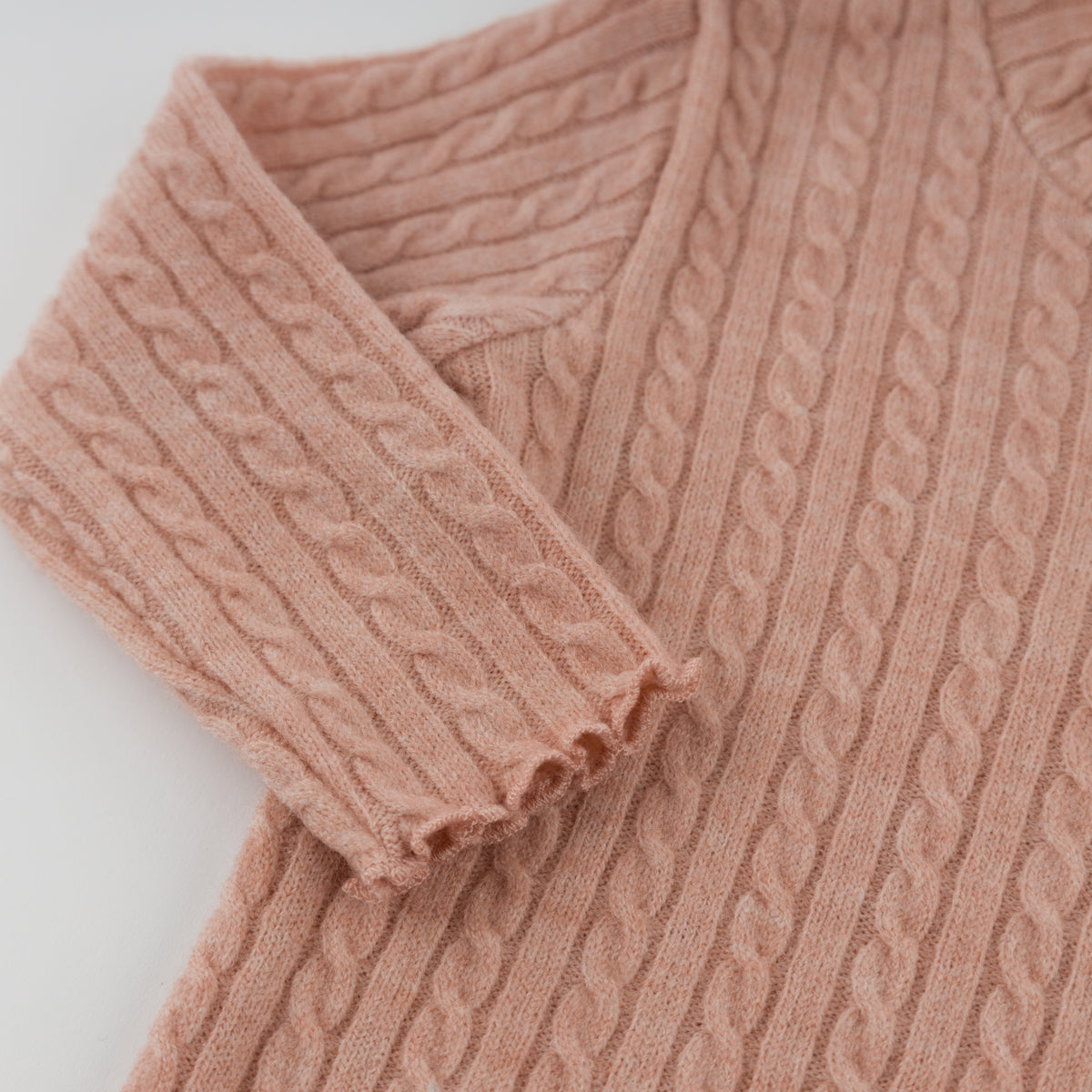 oh baby! Cable Knit Mock Neck Lettuce Edge Long Sleeve Top - Pale Pink - Sleeve