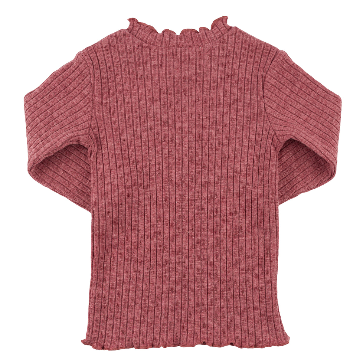 oh baby! Wide Rib Lettuce Edge Long Sleeve Mock Neck Top - Berry - Back