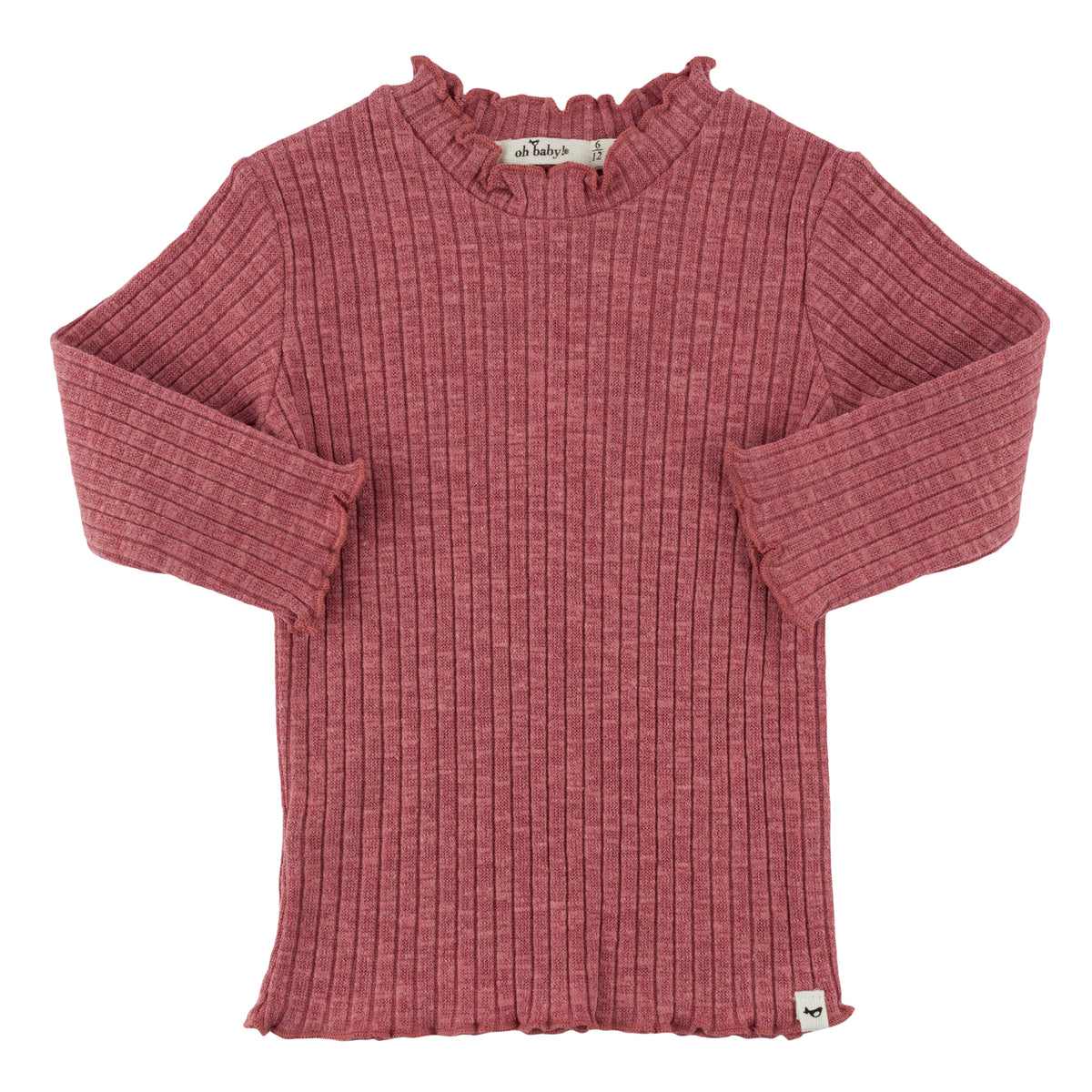 oh baby! Wide Rib Lettuce Edge Long Sleeve Mock Neck Top - Berry