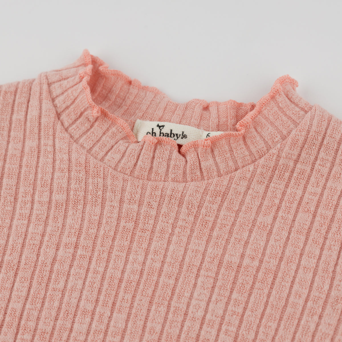 oh baby! Wide Rib Lettuce Edge Mock Neck - Pink - Neck