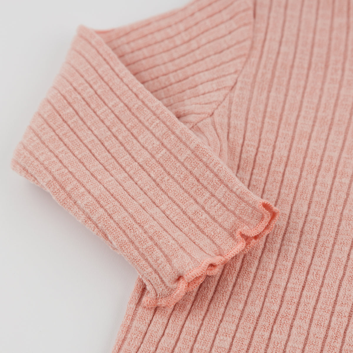 oh baby! Wide Rib Lettuce Edge Mock Neck - Pink - Sleeve
