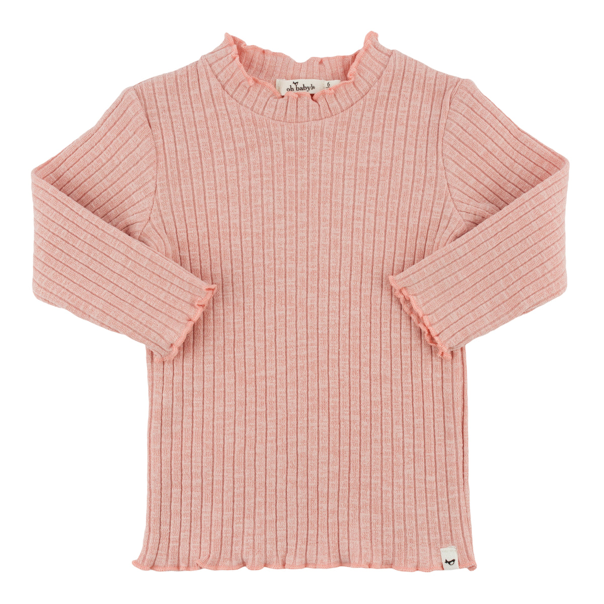 oh baby! Wide Rib Lettuce Edge Mock Neck - Pink
