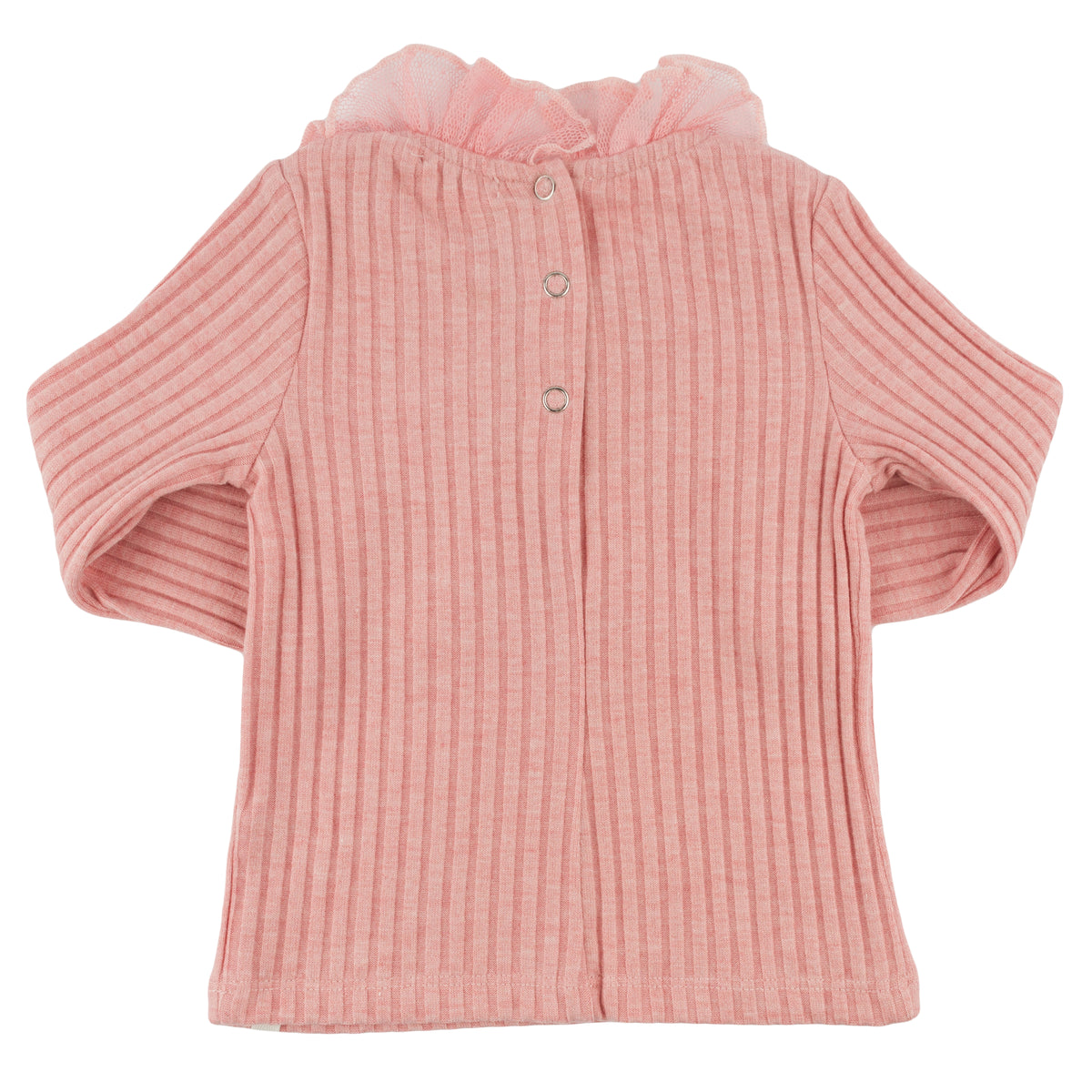 oh baby! Emily Long Sleeve Tee - Mesh Ruffle Bow - Warm Pink - Back Snaps
