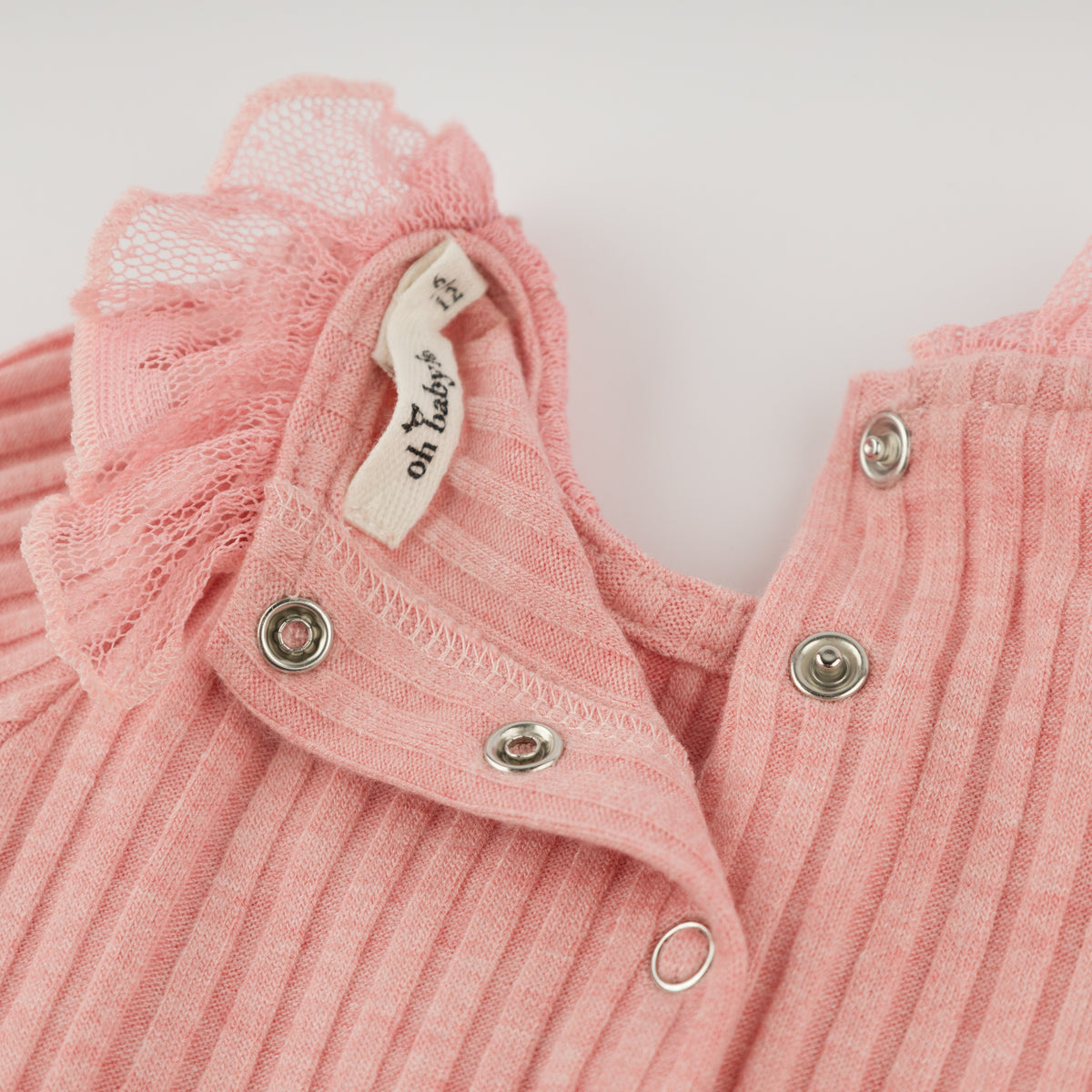 oh baby! Emily Long Sleeve Tee - Mesh Ruffle Bow - Warm Pink - Back Snaps Open