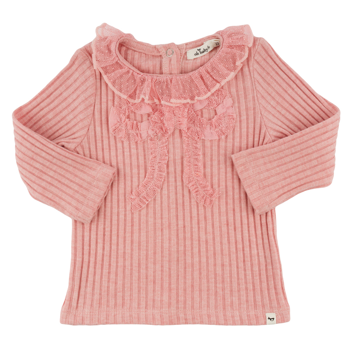 oh baby! Emily Long Sleeve Tee - Mesh Ruffle Bow - Warm Pink