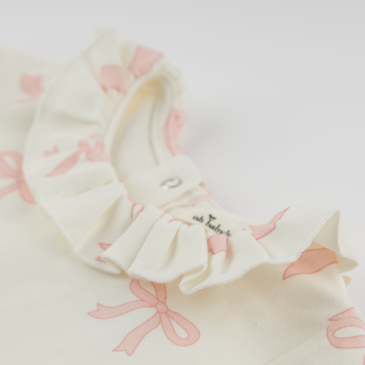 oh baby! Emily Long Sleeve Tee - Bows - Oyster -Ruffle Neck