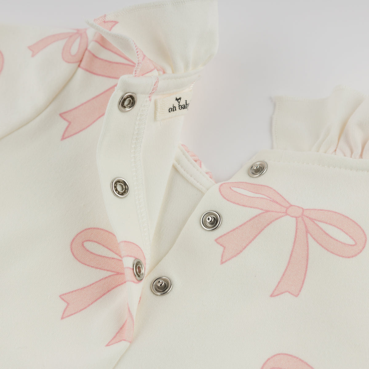 oh baby! Emily Long Sleeve Tee - Bows - Oyster - Back Snaps