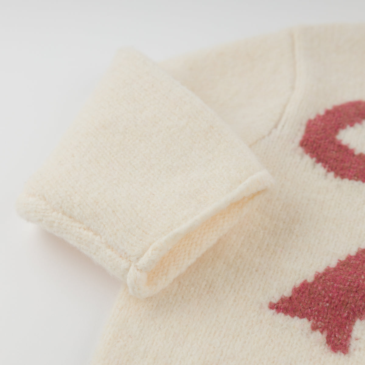 oh baby! Roll-Edge Knitted Pullover Sweater - Bow - Cream - Sleeve