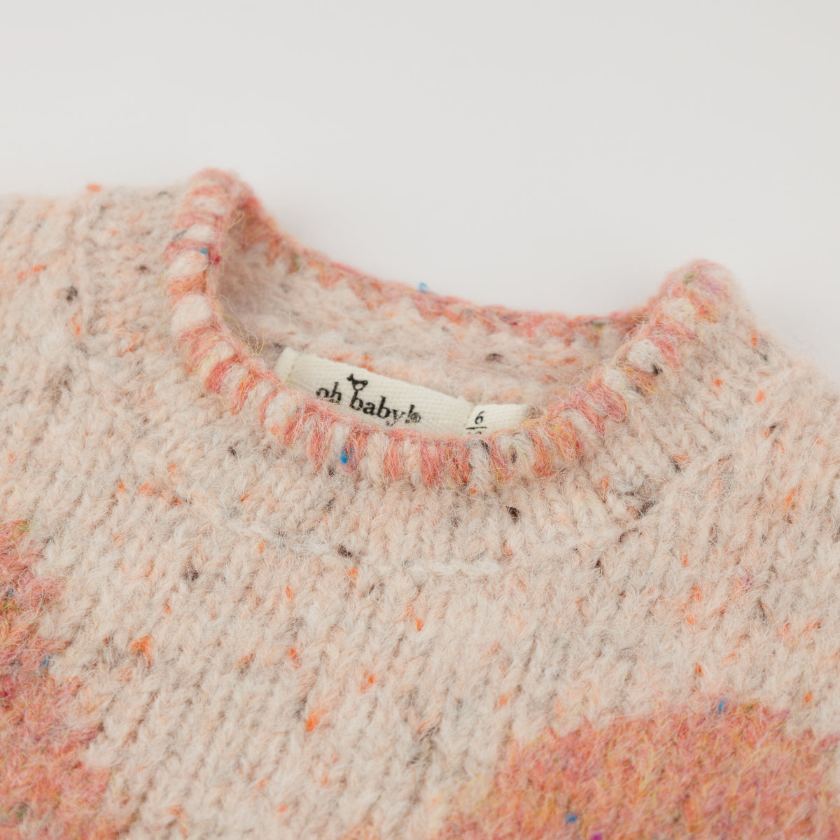 oh baby! Speckled Roll-Edge Knitted Pullover Sweater - Big Bow - Pale Pink - Neck