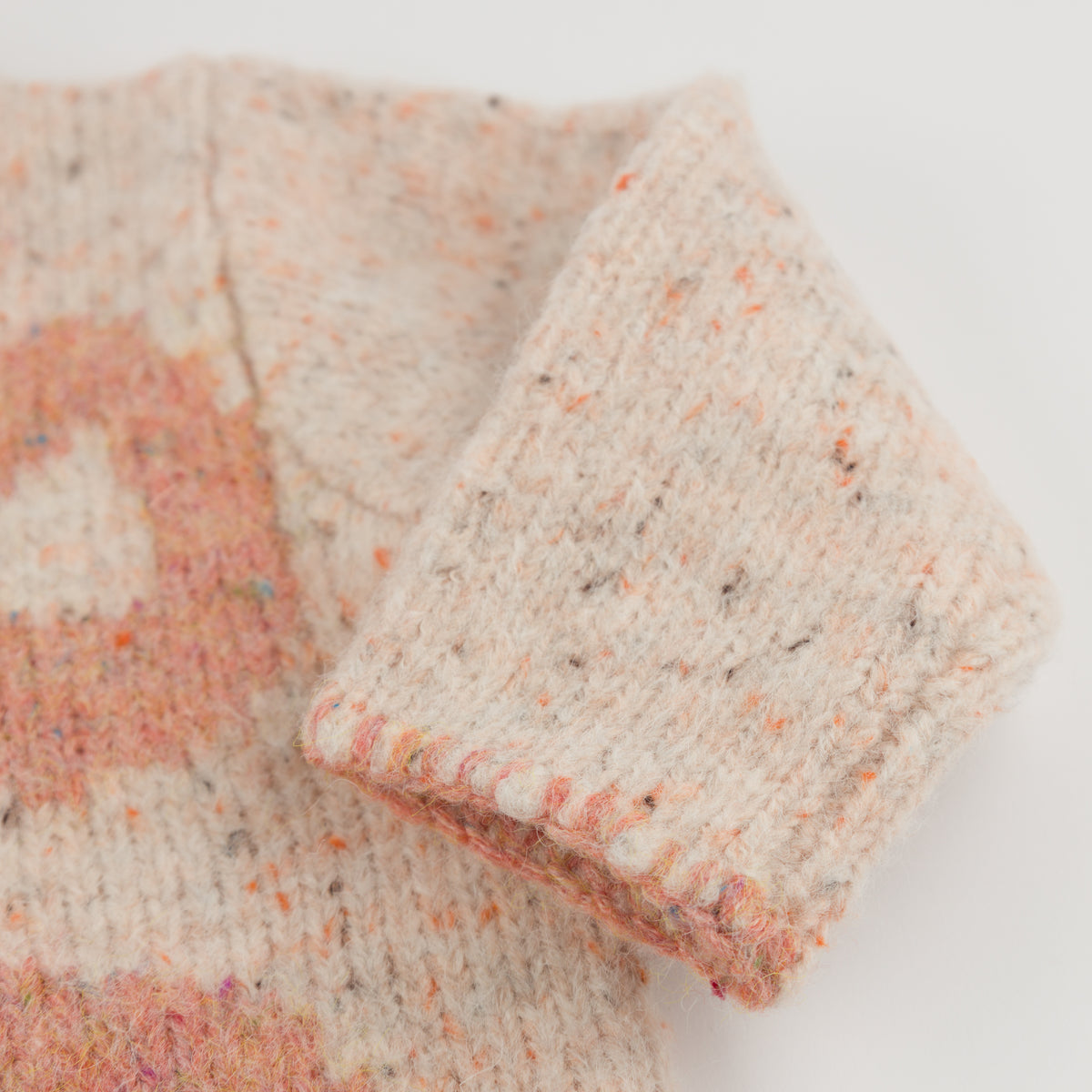 oh baby! Speckled Roll-Edge Knitted Pullover Sweater - Big Bow - Pale Pink - Sleeve