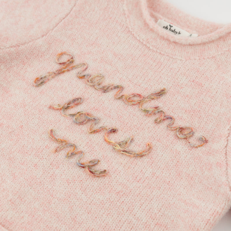 oh baby! Heather Knit Roll-Edge Sweater - Grandma Loves Me - Pink - Close