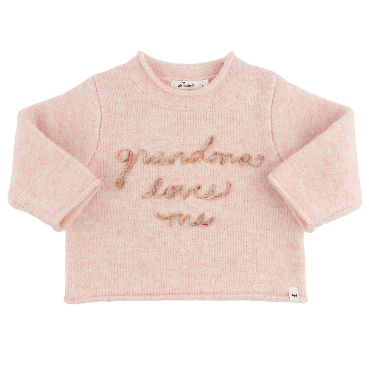 oh baby! Heather Knit Roll-Edge Sweater - Grandma Loves Me - Pink