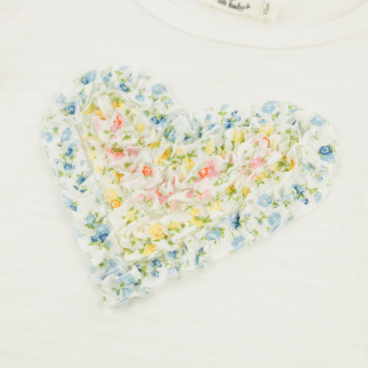 oh baby! Layla Tee - Poppy Sprig Ruffle Heart  - Oyster - Heart Applique