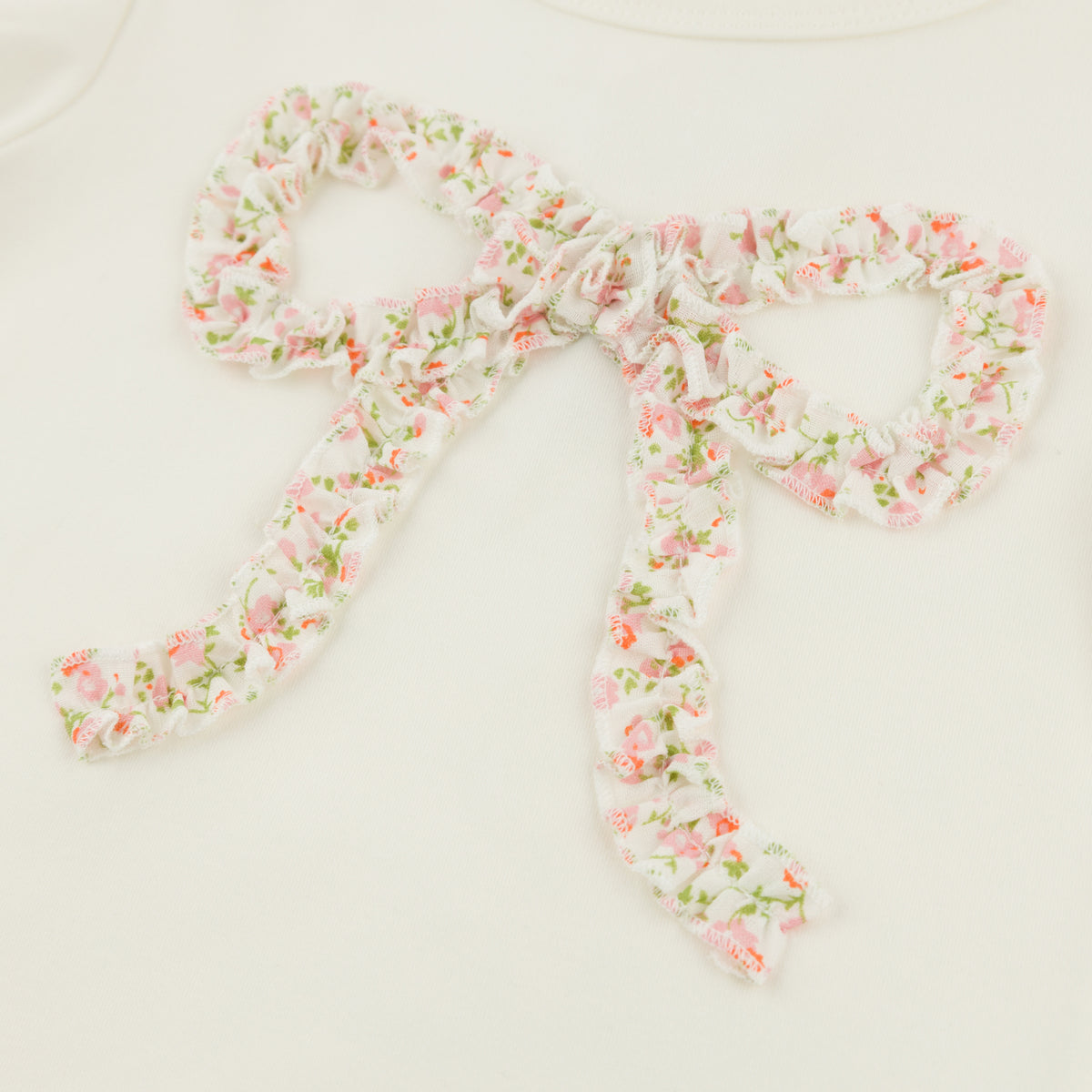 oh baby! Layla Tee - Blush Poppy Sprig Ruffle Bow - Oyster - Bow Applique