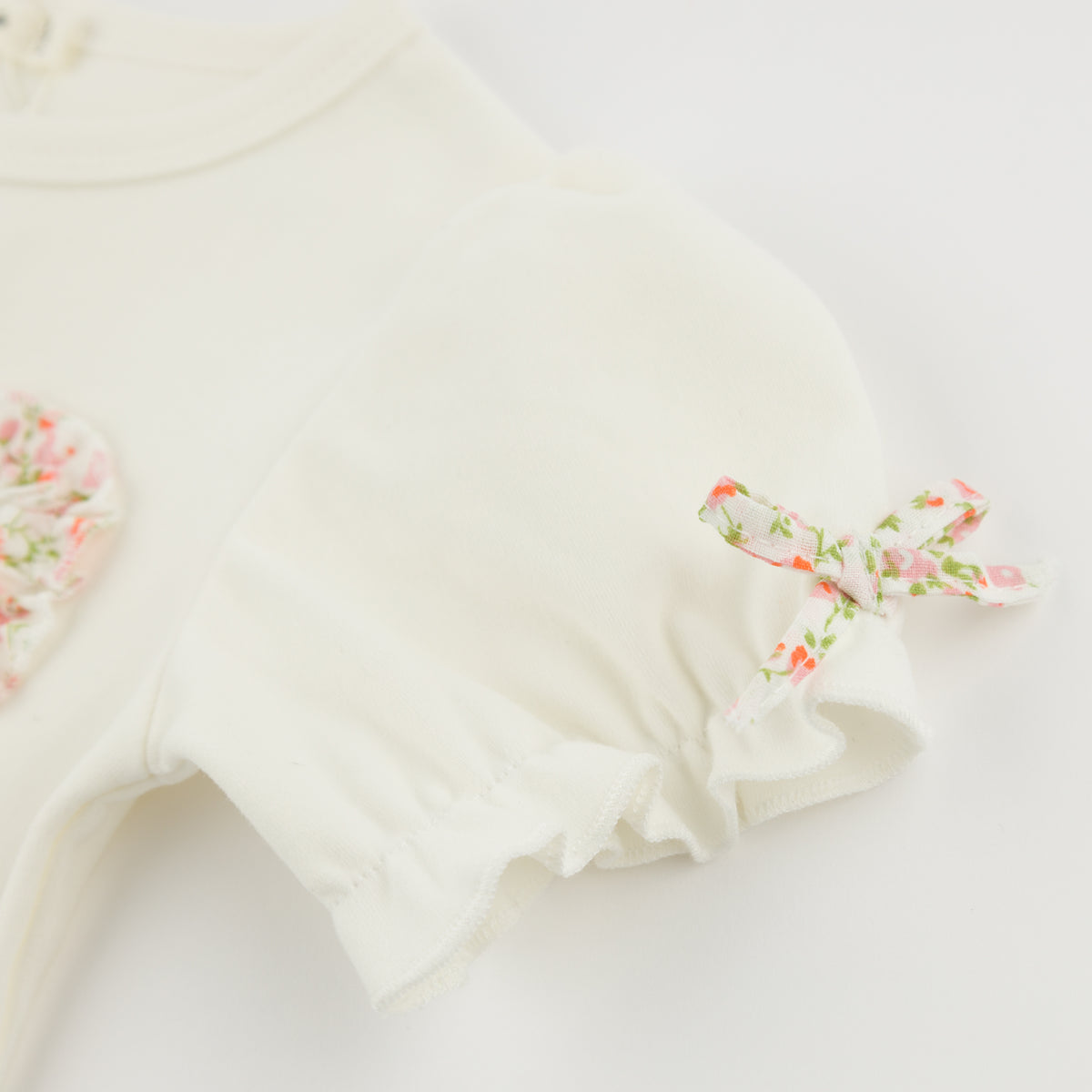 oh baby! Layla Tee - Blush Poppy Sprig Ruffle Bow - Oyster - Sleeve