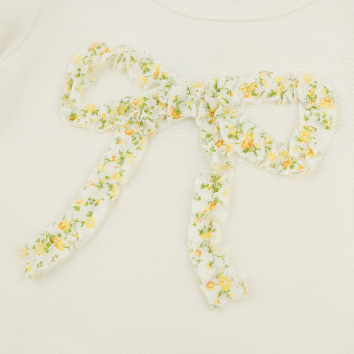 oh baby! Layla Tee - Lemon Poppy Sprig Ruffle Bow - Oyster - Ruffle Bow Applique