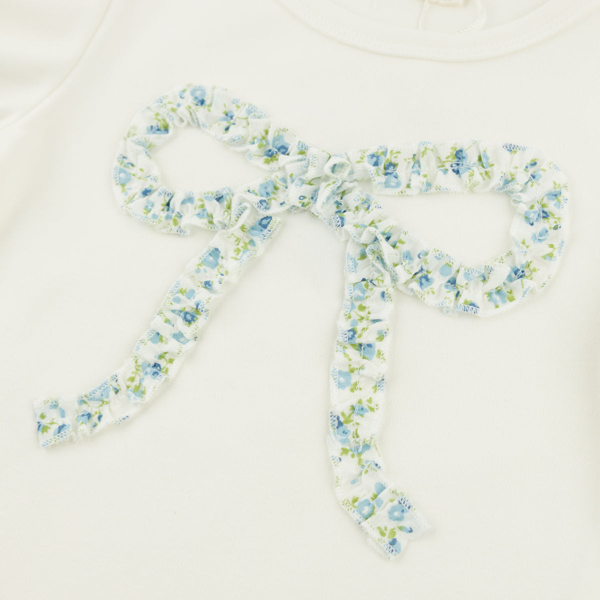 oh baby! Layla Tee - Sky Blue Poppy Sprig Ruffle Bow - Oyster - Bow Applique