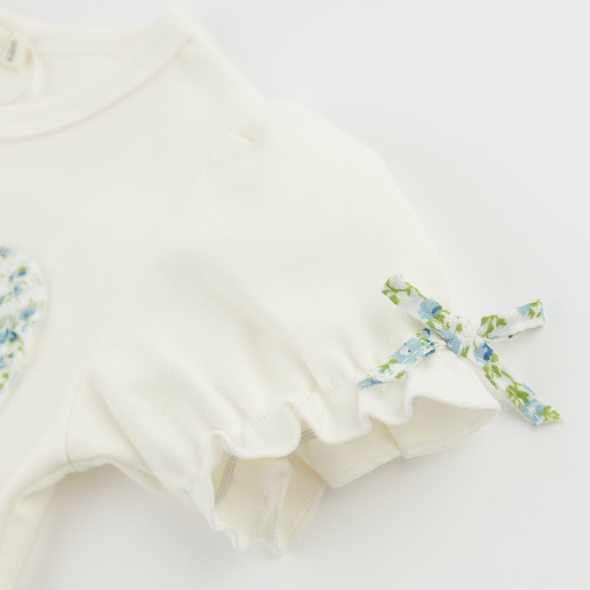 oh baby! Layla Tee - Sky Blue Poppy Sprig Ruffle Bow - Oyster - Sleeve