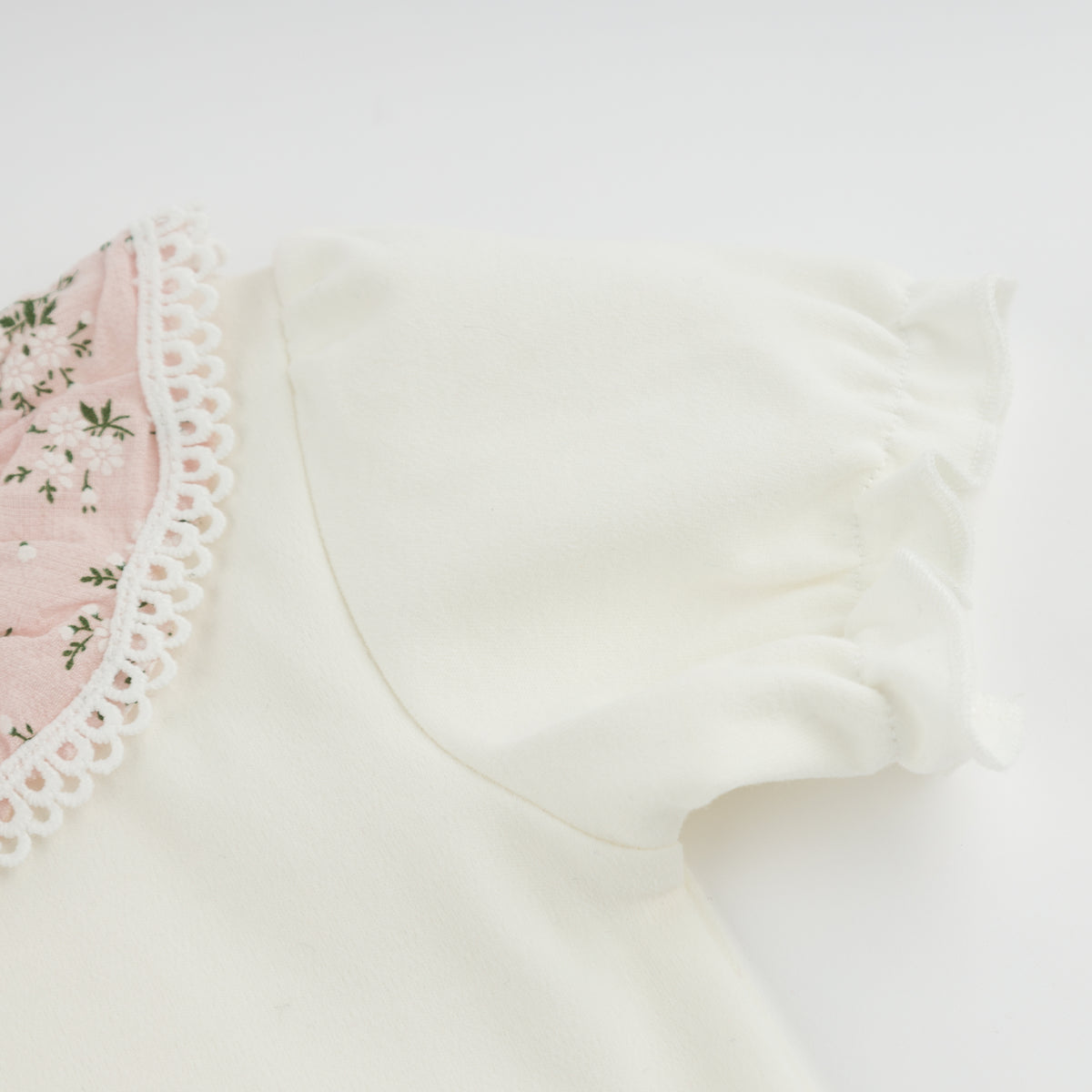 oh baby! Layla Short Sleeve Tee - Pink Apple Blossom Bella Collar - Oyster - Sleeve